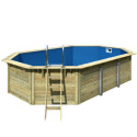 Piscine octogonale en bois Ø633xH111cm liner bleu Pool X4 - Karibu