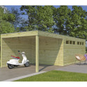 Garage Qube 15,3m² + extension 300cm en bois traité autoclave + fenêtre – Gardenas