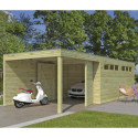 Garage Qube 15,3m² + extension 300cm en bois traité autoclave + fenêtre – Gardenas