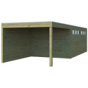 Garage Qube 15,3m² + extension 300cm en bois traité autoclave + fenêtre – Gardenas