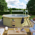 Piscine octogonale en bois Ø400xH111cm liner gris Pool X1 - Karibu