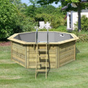 Piscine octogonale en bois Ø400xH111cm liner gris Pool X1 - Karibu
