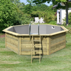 Piscine octogonale en bois Ø470xH111cm liner gris Pool X2 - Karibu