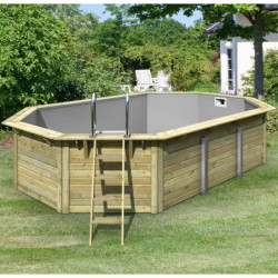 Piscine octogonale en bois Ø633xH111cm liner gris Pool X4 - Karibu