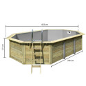 Piscine octogonale en bois Ø633xH111cm liner gris Pool X4 - Karibu