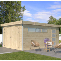 Garage Kasuko 17,39m² en bois massif 28mm + 2 portes et fenêtre – Gardenas