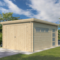 Garage Oregon 16,41m² en bois massif 28mm avec emboitement 3D + 2 portes et fenêtre – Gardenas