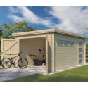 Garage Oregon 16,41m² en bois massif 28mm avec emboitement 3D + 2 portes et fenêtre – Gardenas