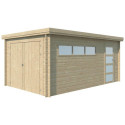 Garage Oregon 16,41m² en bois massif 28mm avec emboitement 3D + 2 portes et fenêtre – Gardenas