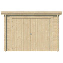 Garage Oregon 16,41m² en bois massif 28mm avec emboitement 3D + 2 portes et fenêtre – Gardenas