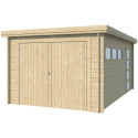 Garage Oregon 16,41m² en bois massif 28mm avec emboitement 3D + 2 portes et fenêtre – Gardenas