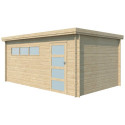 Garage Oregon 16,41m² en bois massif 28mm avec emboitement 3D + 2 portes et fenêtre – Gardenas