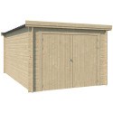Garage Oregon 16,41m² en bois massif 28mm avec emboitement 3D + 2 portes et fenêtre – Gardenas