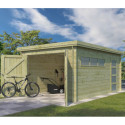 Garage Oregon 16,41m² en bois traité 28mm avec emboitement 3D + 2 portes et fenêtre – Gardenas