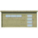 Garage Oregon 16,41m² en bois traité 28mm avec emboitement 3D + 2 portes et fenêtre – Gardenas