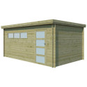 Garage Oregon 16,41m² en bois traité 28mm avec emboitement 3D + 2 portes et fenêtre – Gardenas