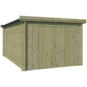 Garage Oregon 16,41m² en bois traité 28mm avec emboitement 3D + 2 portes et fenêtre – Gardenas