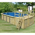 Piscine octogonale allongée en bois L700cm liner bleu terrasse L261,5cm Pool 5 Variante C - Karibu