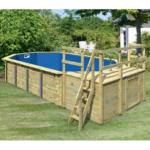 Piscine octogonale allongée en bois L700cm liner bleu terrasse L261,5cm Pool 5 Variante C - Karibu