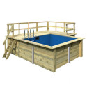 Piscine rectangulaire en bois 44mm Größe 1 avec deux terrasses - Karibu