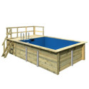Piscine rectangulaire en bois 44mm Größe 2 avec une terrasse - Karibu