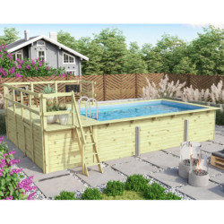 Piscine rectangulaire en bois 44mm Größe 3 avec deux terrasses - Karibu