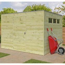 Abri Qube 9m² en bois traité autoclave 27mm avec porte simple battante + fenêtre – Gardenas