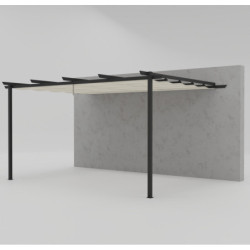 Pergola adossée en aluminium gris anthracite 400x300cm avec toile d'ombrage beige 250gr/m² LIBROS - Essency