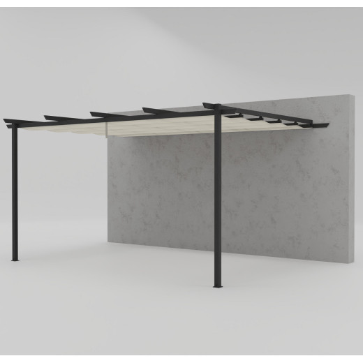 Pergola adossée en aluminium gris anthracite 400x300cm avec toile d'ombrage beige 250gr/m² LIBROS - Essency
