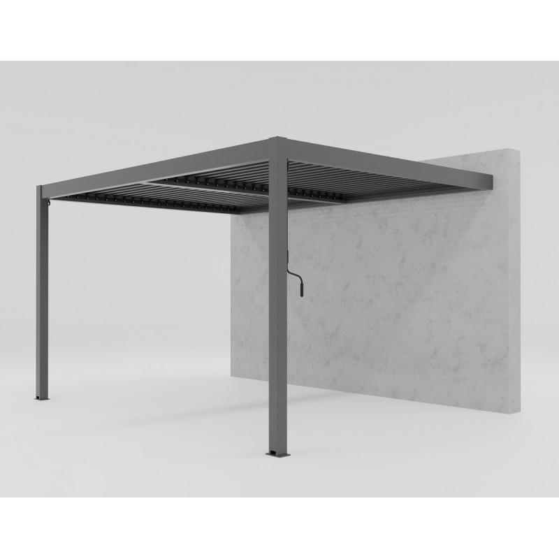 Pergola adossée bioclimatique en aluminium gris anthracite 300x300cm avec lames grises TORINAS - Essency