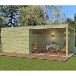 Abri Qube + extension 18m² en bois traité autoclave 27mm – Gardenas