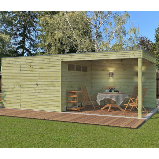 Abri Qube + extension 18m² en bois traité autoclave 27mm – Gardenas