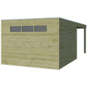 Abri Qube + extension 18m² en bois traité autoclave 27mm – Gardenas