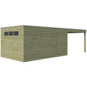 Abri Qube + extension 21,6m² en bois traité autoclave 27mm – Gardenas