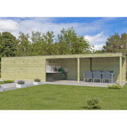 Abri Qube + extension 33m² en bois traité autoclave 27mm – Gardenas