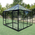 Serre de jardin Duchesse carrée 8,06m² en aluminium laqué noir et verre trempé 4mm - Green Protect