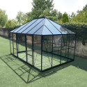 Serre de jardin Duchesse 12m² en aluminium laqué noir et verre trempé 4mm - Green Protect