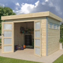 Abri Kasuko S 8,7m² en bois massif 28mm avec profils de coins en aluminium + porte et fenêtre – Gardenas