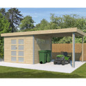 Abri Kasuko S 8,7m² + extension 285cm en bois massif 28mm avec profils de coins en aluminium + porte et fenêtre – Gardenas