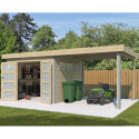 Abri Kasuko S 8,7m² + extension 285cm en bois massif 28mm avec profils de coins en aluminium + porte et fenêtre – Gardenas