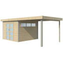 Abri Kasuko S 8,7m² + extension 285cm en bois massif 28mm avec profils de coins en aluminium + porte et fenêtre – Gardenas