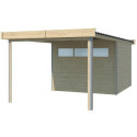 Abri Kasuko S 8,7m² + extension 285cm en bois massif 28mm avec profils de coins en aluminium + porte et fenêtre – Gardenas
