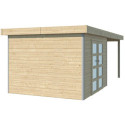Abri Kasuko S 8,7m² + extension 285cm en bois massif 28mm avec profils de coins en aluminium + porte et fenêtre – Gardenas