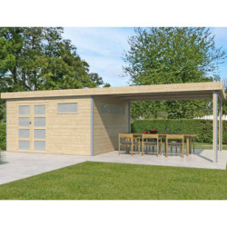 Abri Kasuko L 14,82m² + extension 400cm + porte et 2 fenêtres – Gardenas