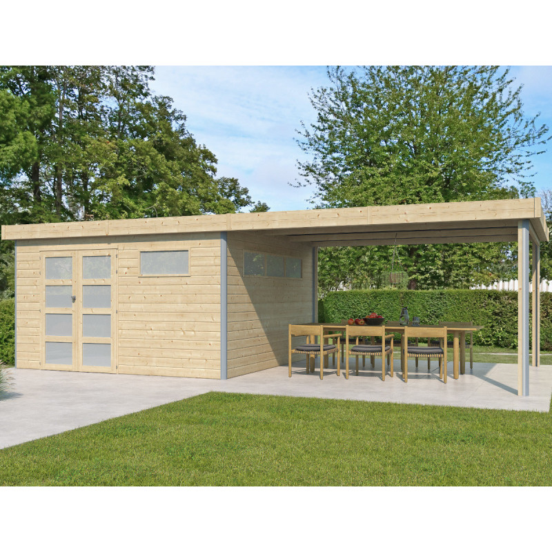 Abri Kasuko L 14,82m² + extension 400cm + porte et 2 fenêtres – Gardenas