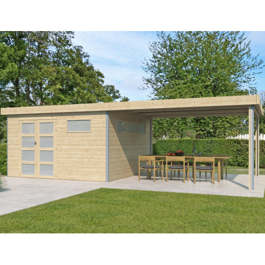 Abri Kasuko L 14,82m² + extension 400cm + porte et 2 fenêtres – Gardenas