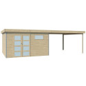 Abri Kasuko L 14,82m² + extension 400cm + porte et 2 fenêtres – Gardenas