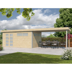 Abri Kasuko XL 14,31m² + extension 400cm + porte et 2 fenêtres – Gardenas
