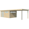 Abri Kasuko XL 14,31m² + extension 400cm + porte et 2 fenêtres – Gardenas