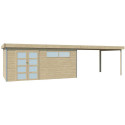 Abri Kasuko XL 14,31m² + extension 400cm + porte et 2 fenêtres – Gardenas